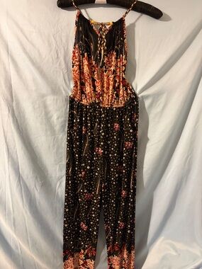 Floral Black & Rust Boho Jumpsuit